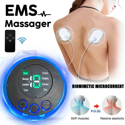 LCD Display EMS Neck Back Electric Massage Cervical Vertebra Patch Body Neck Hip Toner Massger Remote 8 Modes 19 Level Peaceful Pleasures Health and Wellness