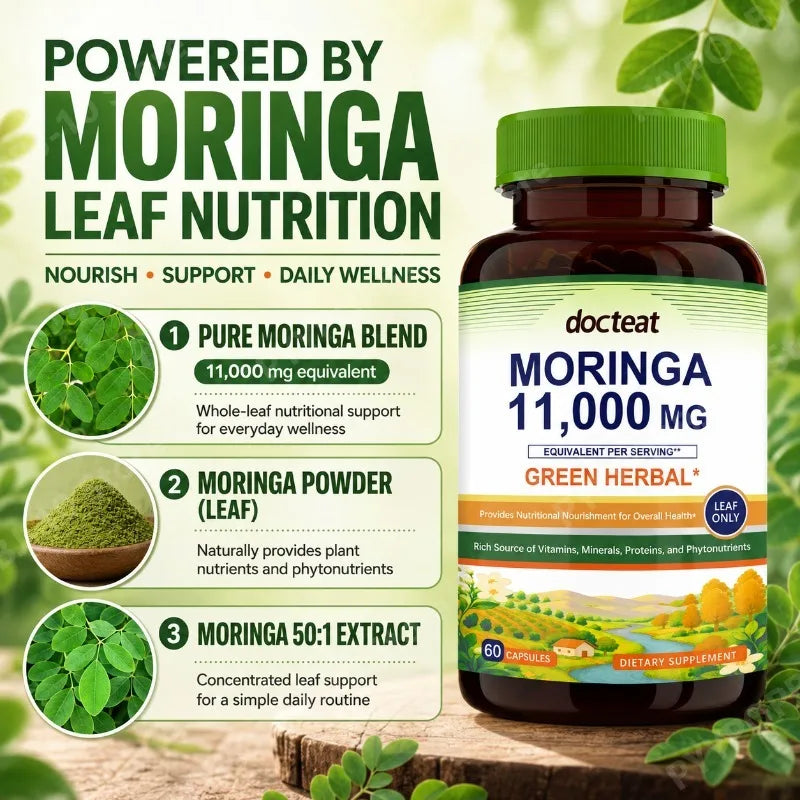 Moringa 11000mg Leaf Capsules | Green Herbal Daily Support 60ct