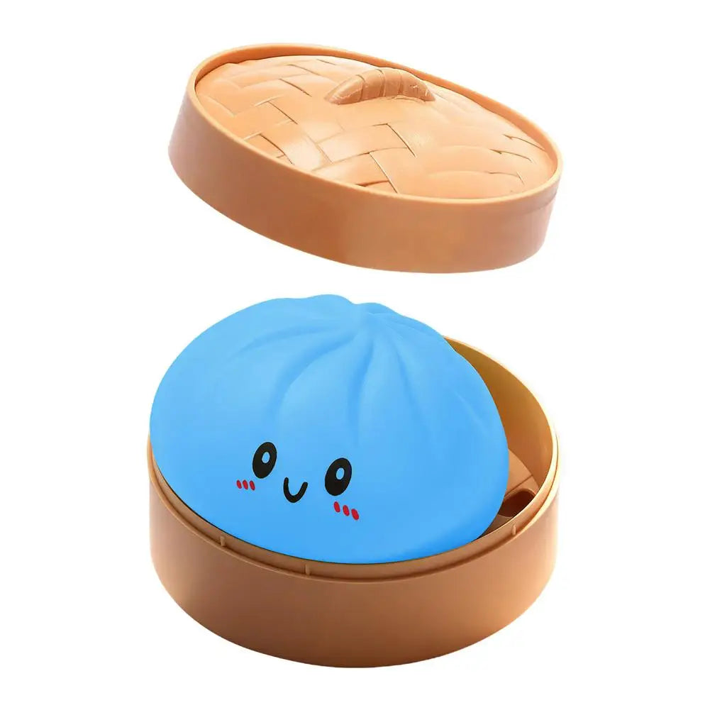 Giant Dumpling Squeeze Fidget Toy with Bamboo Steamer Box