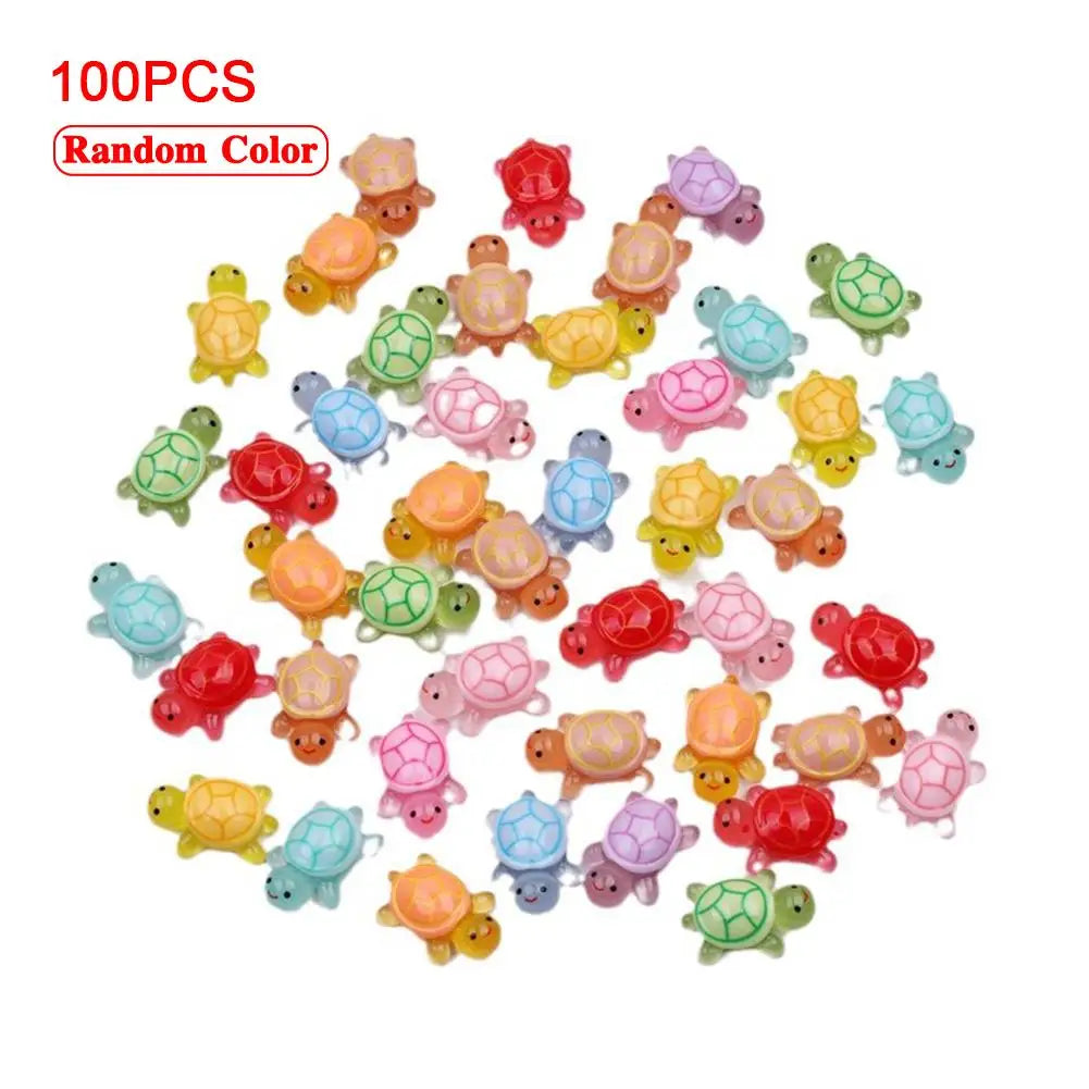 Glow-in-the-Dark Mini Turtle Figurines | 100pc Micro Decor Set