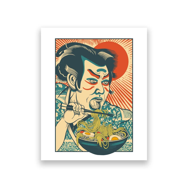 Art Print Watercolor Sushi Poster Kitchen Wall Canvas Painting Japan Restaurant Decor Japanese Ramen Noodles Cat Illustrated Peaceful Pleasures Health and Wellness T80287-09 20x30cm Unframed