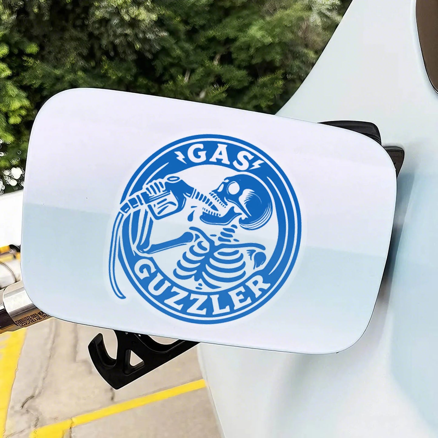 Skull Gas Guzzler Funny Car Sticker | Waterproof Decal