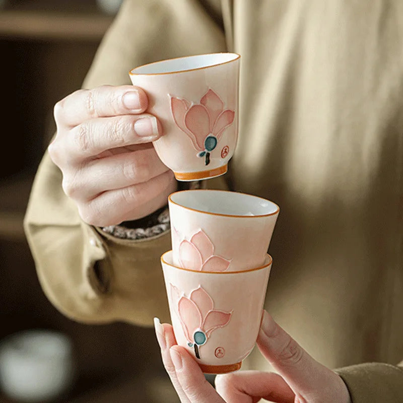 Hand-Painted Lotus Ceramic Teacup | 55ml Porcelain Tea Cup Ceramic Teacup Peaceful Pleasures Health and Wellness