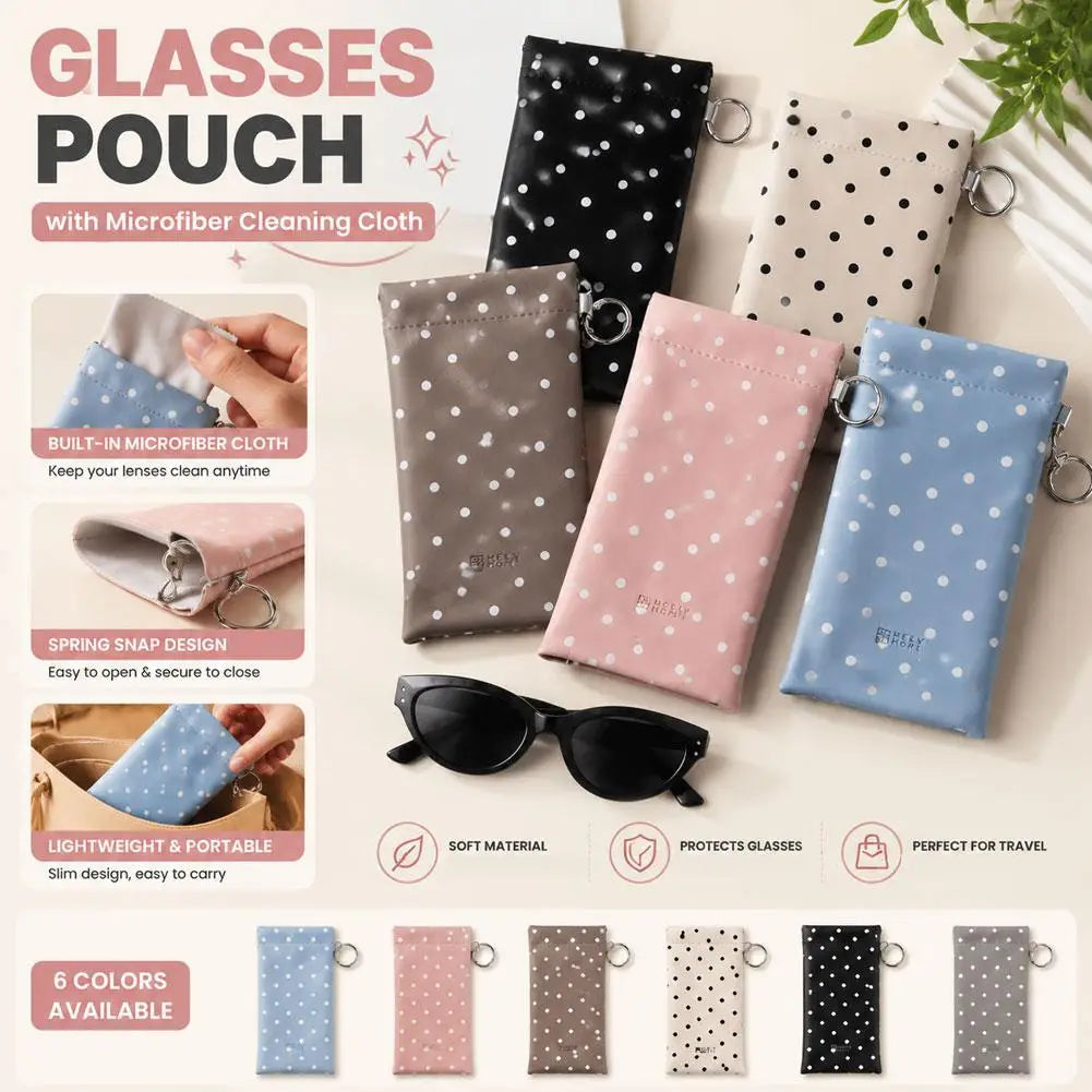 Polka Dot Glasses Case Soft Leather Sunglasses Pouches Keychain Hanging Bag Hanging Bag Eyewear Cases Bags With Cleaning Cloth Peaceful Pleasures Health and Wellness