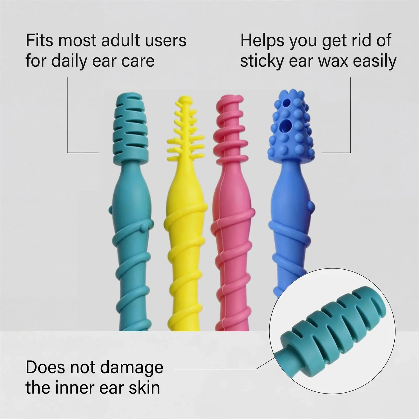 4-Piece Silicone Ear Wax Remover Kit – 4 Unique Heads