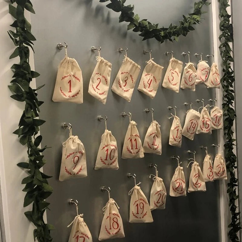 24-Piece Advent Calendar Drawstring Bags | Farmhouse Christmas Advent Calendar Bags Peaceful Pleasures Health and Wellness