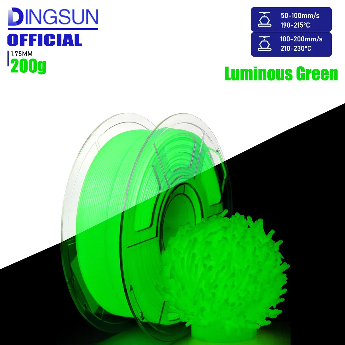 Glow in the Dark PLA Filament 1.75mm – Rainbow/Blue/Green/Purple