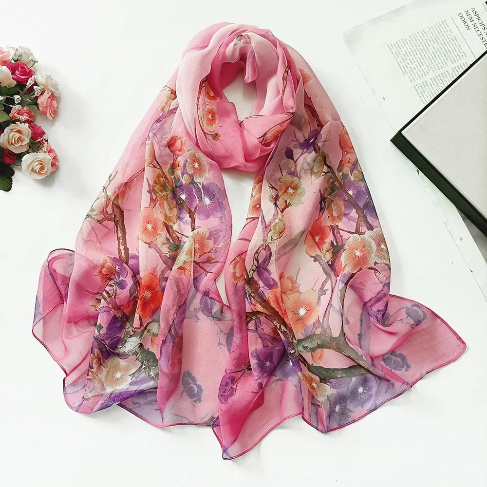 Women's Ink Lotus Chiffon Scarf – Lightweight Floral Print