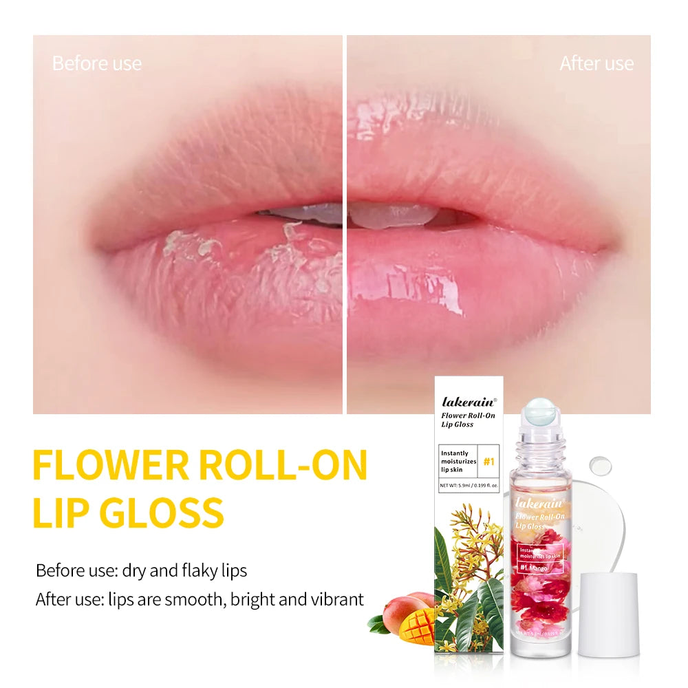Lip Oil Gloss Blossom Scented Roll on Lip Gloss Infused with Real Flowers Mango Watermelon Strawberry Peaceful Pleasures Health and Wellness