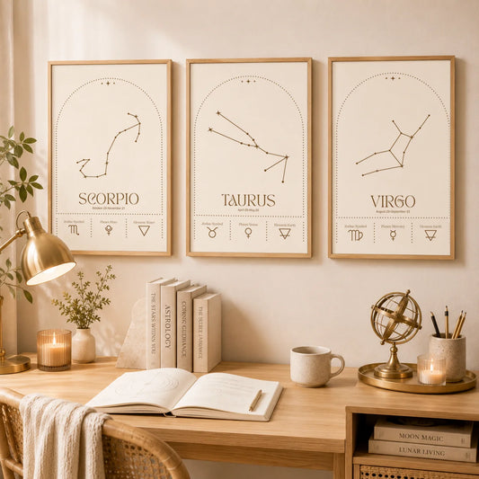 Zodiac Minimalist Line Canvas Print | Nordic Astrology Wall Art Zodiac Canvas Print Peaceful Pleasures Health and Wellness