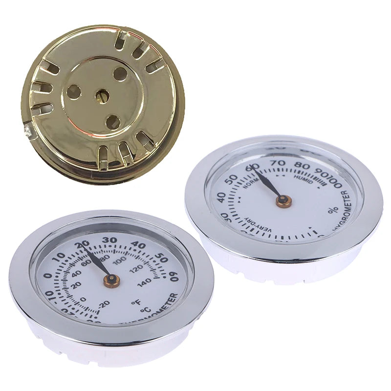 Cigar Box Juggling Moisture-proof Box Direct Pin Embedded 37mm Pointer Mini Gold Silver Thermometer Hygrometer Peaceful Pleasures Health and Wellness
