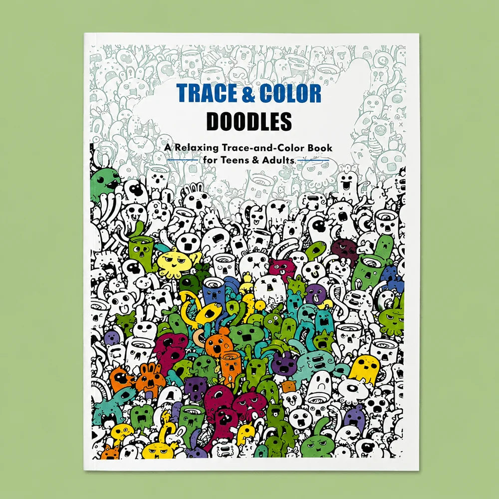 28-Page Adults Teens Trace Book Cute Monster Doodles Relaxing Anti