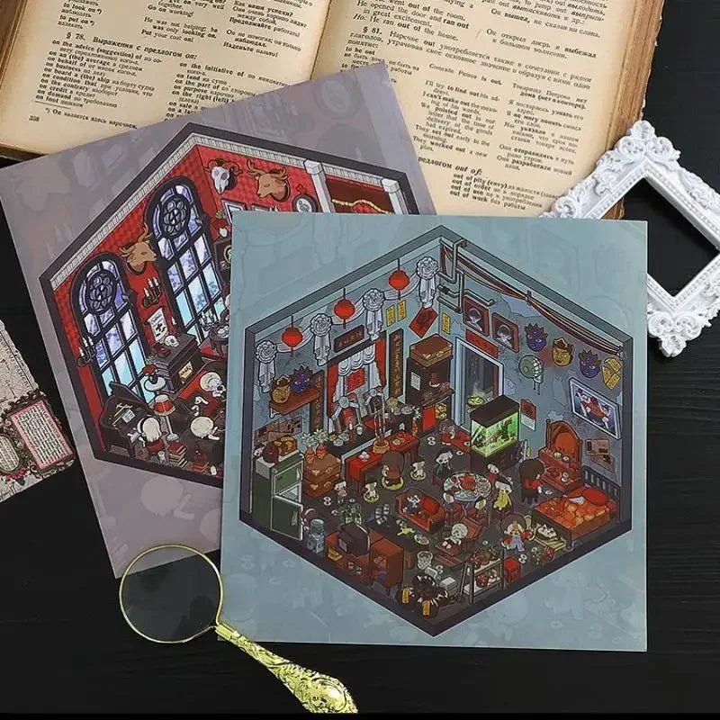 Kawaii 3D Miniature Scene Stickers – Adventure Cabin 4-Piece Set