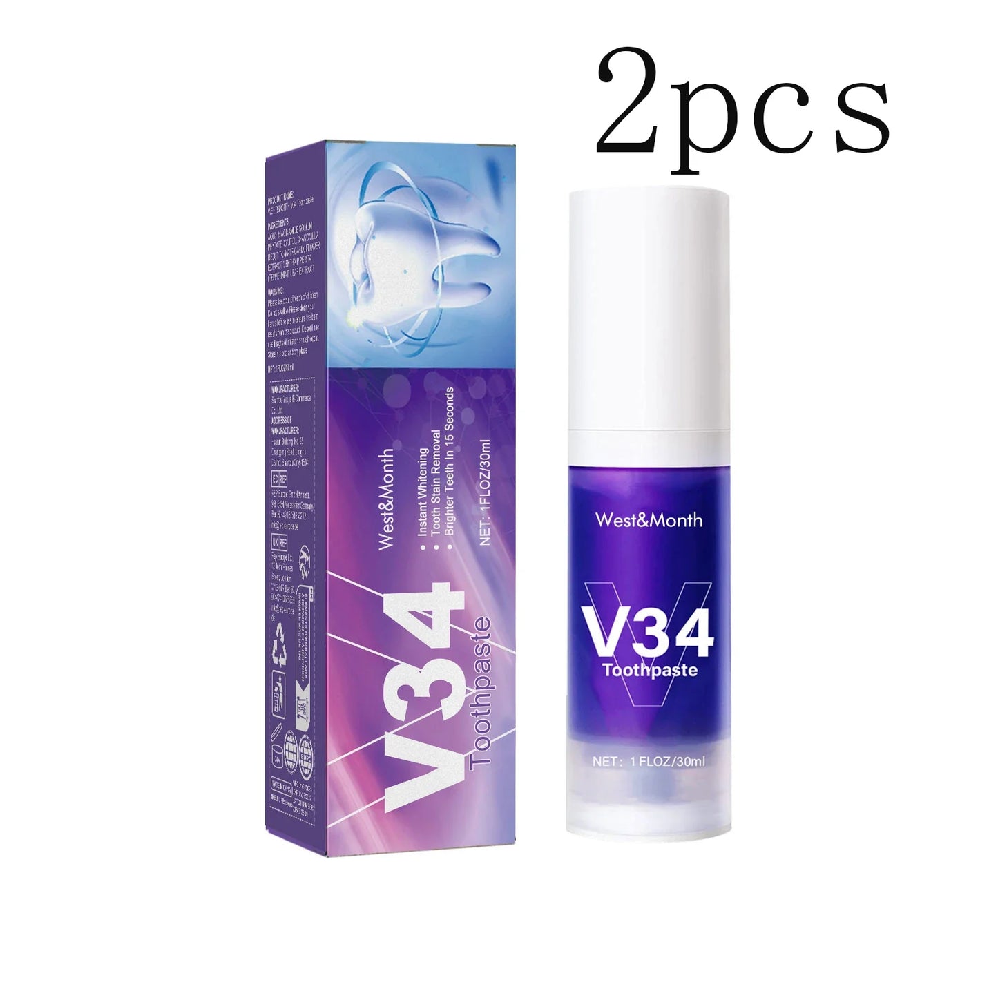 V34 Teeth Whitening Cleansing Mousse – Foam Toothpaste 30ml