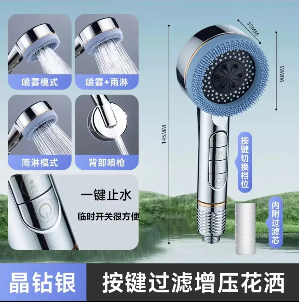 4-Mode High Pressure Handheld Shower Head with Filter | Water Saving