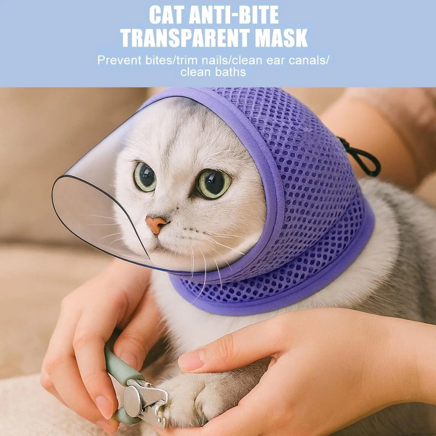 Breathable Mesh Cat Muzzle | Adjustable Drawstring – S & M