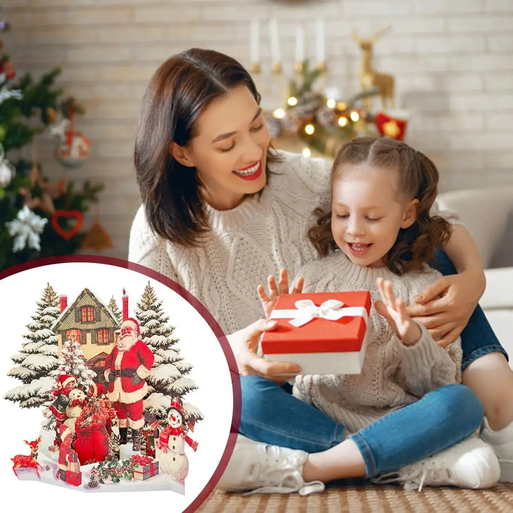 3D Christmas Pop-Up Greeting Card - Snowhouse Forest Elk Design Festive Elderly Party Holiday Decorative Exquisite Paper New Peaceful Pleasures Health and Wellness
