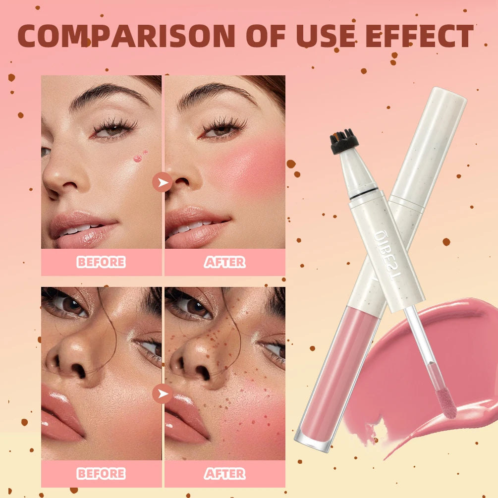 QIBEST Double Headed Natural Simulation Freckles Stamp Pen Liquid Blush Waterproof Lifelike Fake Freckles Pen Dot Spot Cosmetics Peaceful Pleasures Health and Wellness