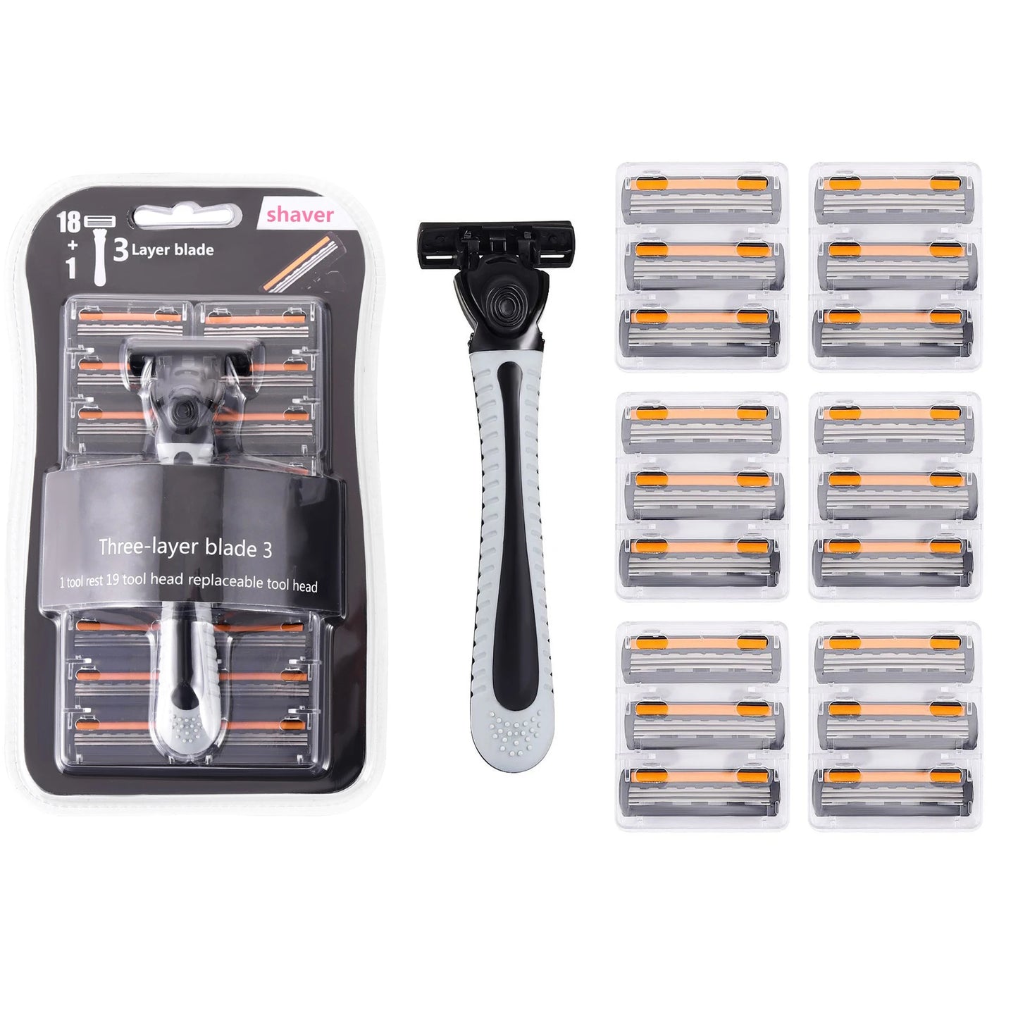 Men's Triple Blade Manual Razor | 19 Replacement Heads