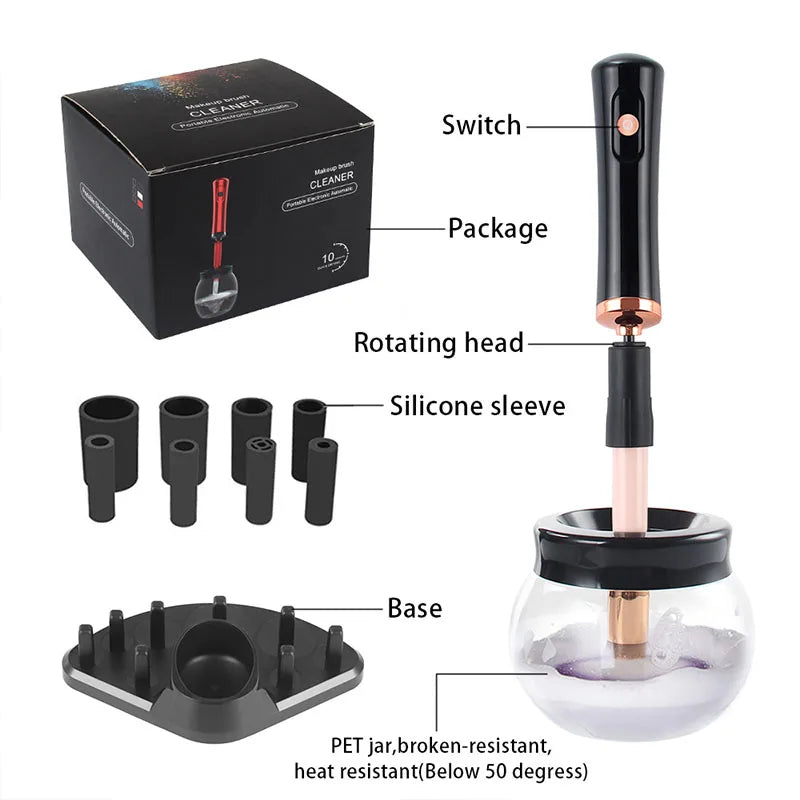 Makeup brush cleaning and drying machine, electric cosmetic automatic brush rotator, with 8 sizes of rubber collar, can be clean Peaceful Pleasures Health and Wellness