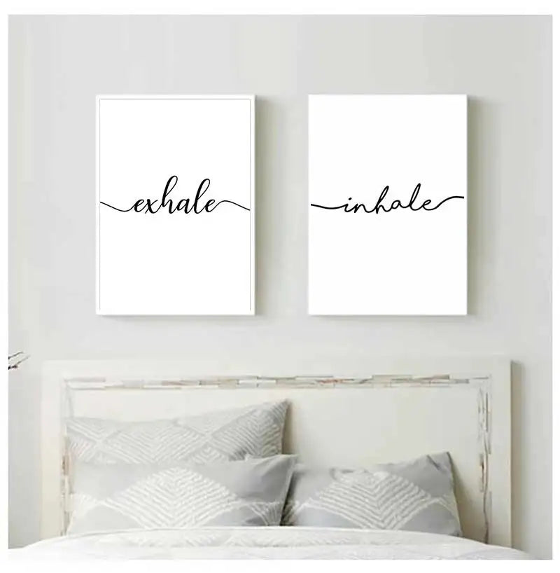 Picture Painting Nordic Room Decoration Inhale Exhale Black White Minimalist Canvas Wall Art Print Decorative Peaceful Pleasures Health and Wellness