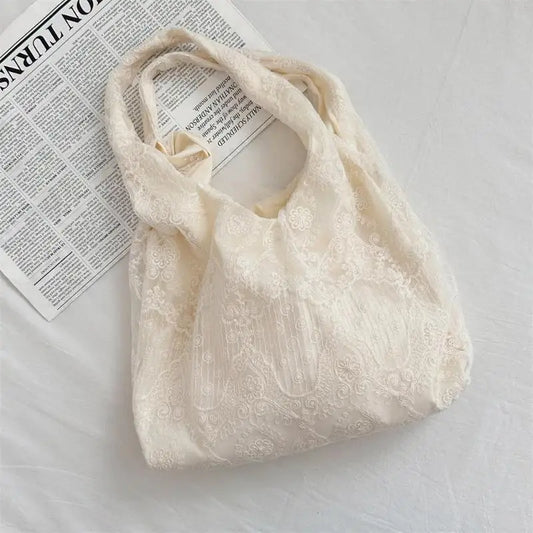 Handmade Lace Organza Tote Bag | Embroidered Elegant Purse Lace Tote Bag Oasis Select