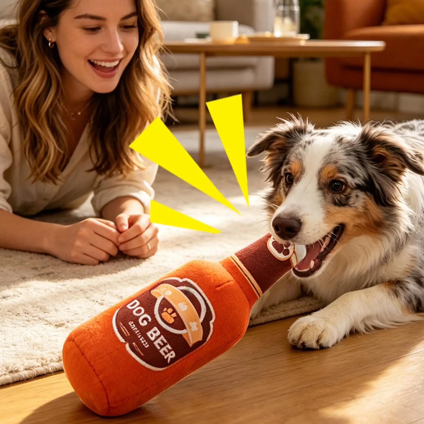 Beer Bottle Squeaky Plush Dog Toy – Small & Large Dogs
