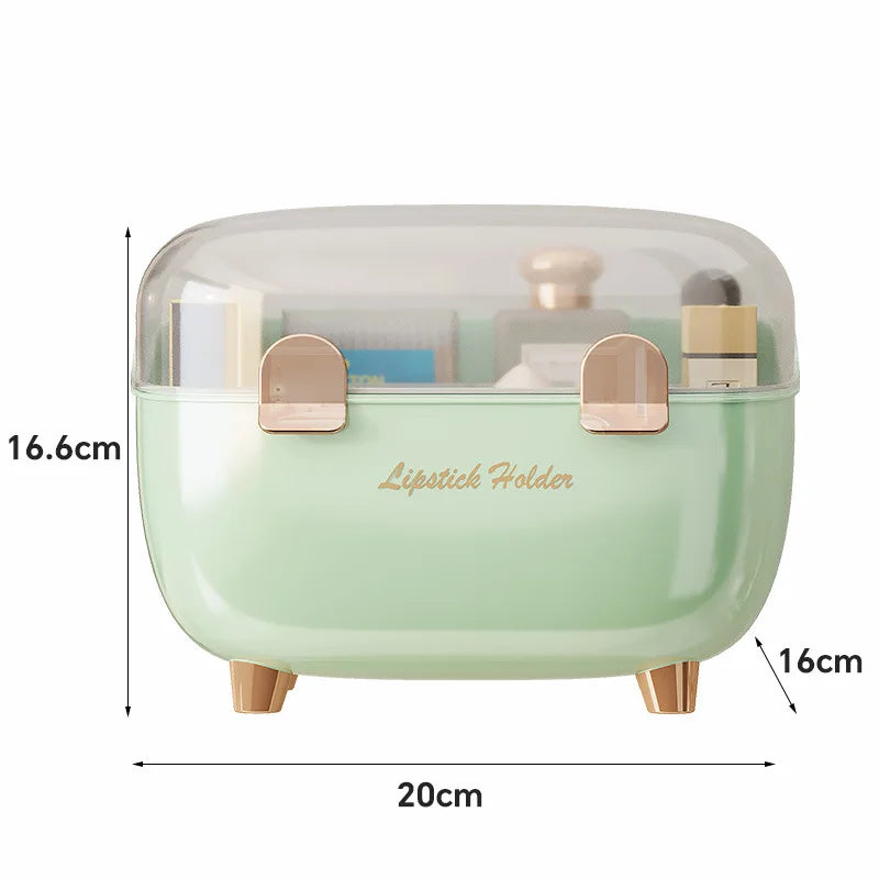 Aesthetic Lipstick Organizer - Dustproof Desktop Storage Box with Lid for Lip Gloss & Makeup, Trendy Vanity Display Case Peaceful Pleasures Health and Wellness Lipstick Green