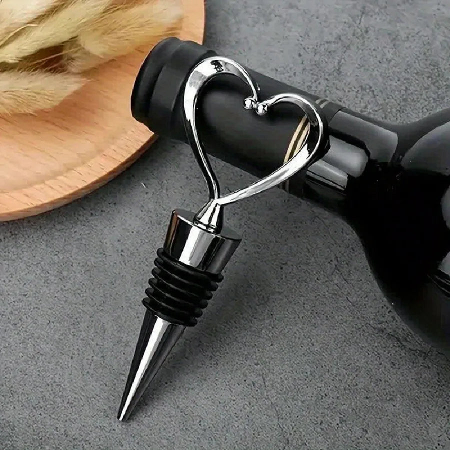 Heart Shape Wine Bottle Stoppers – Set of 4 | Silver & Champagne