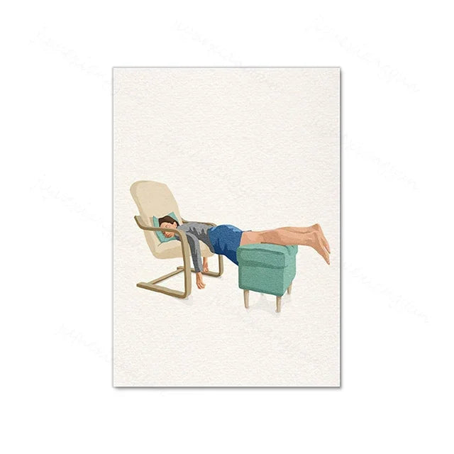 Swimming Girl Abstract Canvas Wall Art | Minimalist Home Decor