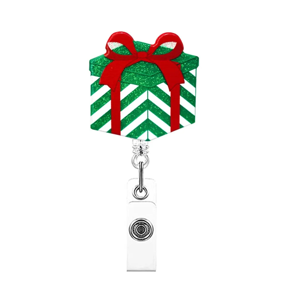 Acrylic Christmas Badge Reel Santa Claus Snowman Elk Retractable Badge Holder Gingerbread Xmas Decoration ID Card Holder Peaceful Pleasures Health and Wellness Style 14