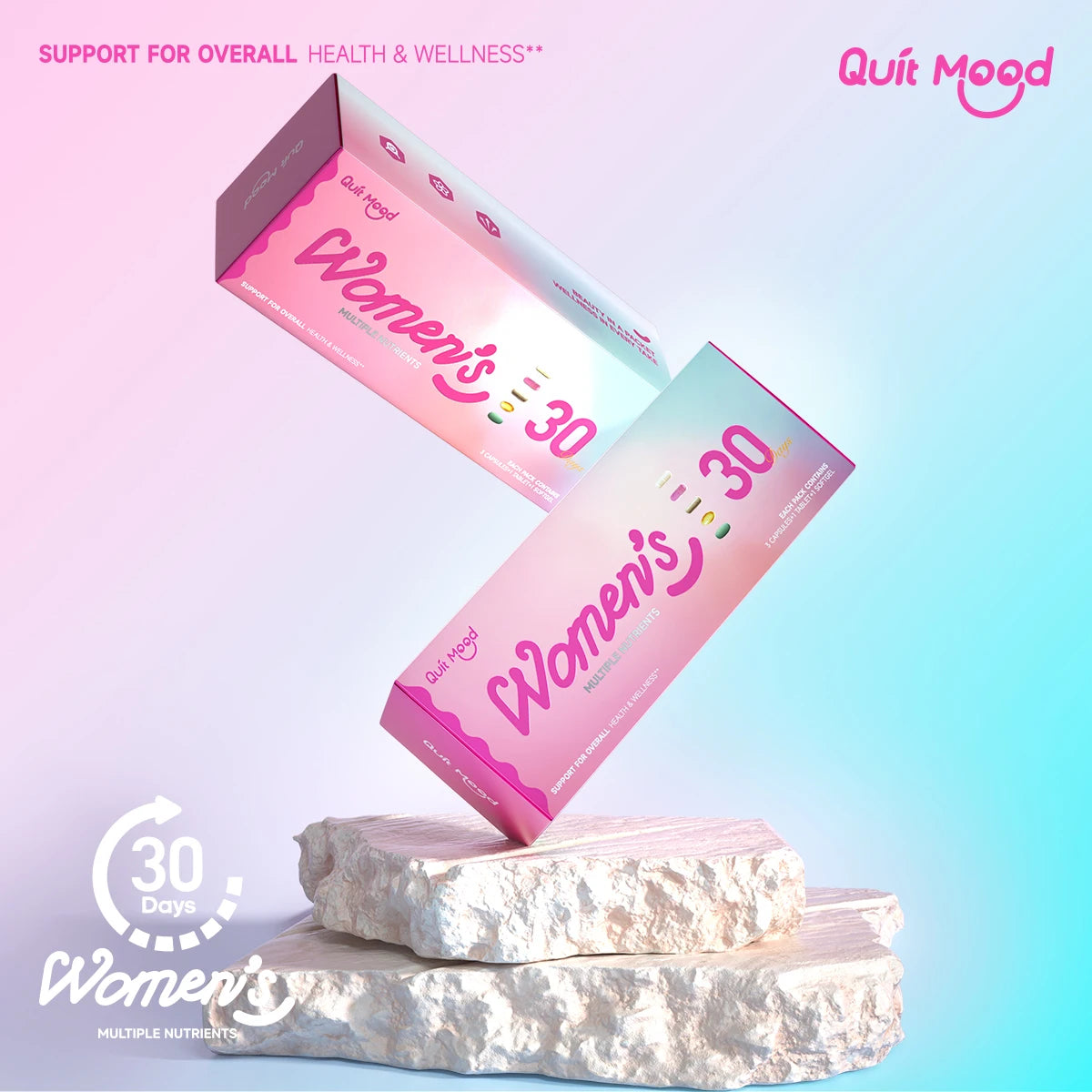 Quit mood-Women's 5-in-1 Daily Supplement | Multivitamin, Stress+Bone+Skin Support, Anti-aging | D3K2,NAD+ & Probiotics (30 Day) Peaceful Pleasures Health and Wellness