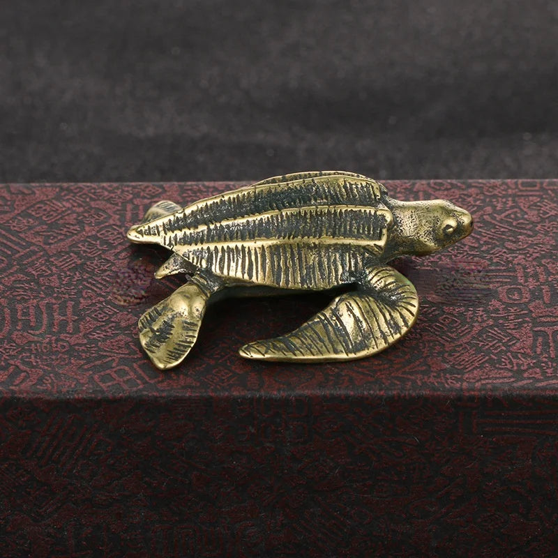 Solid Brass Turtle Mini Ornament Statue Tea Pet Crafts Desktop Animal