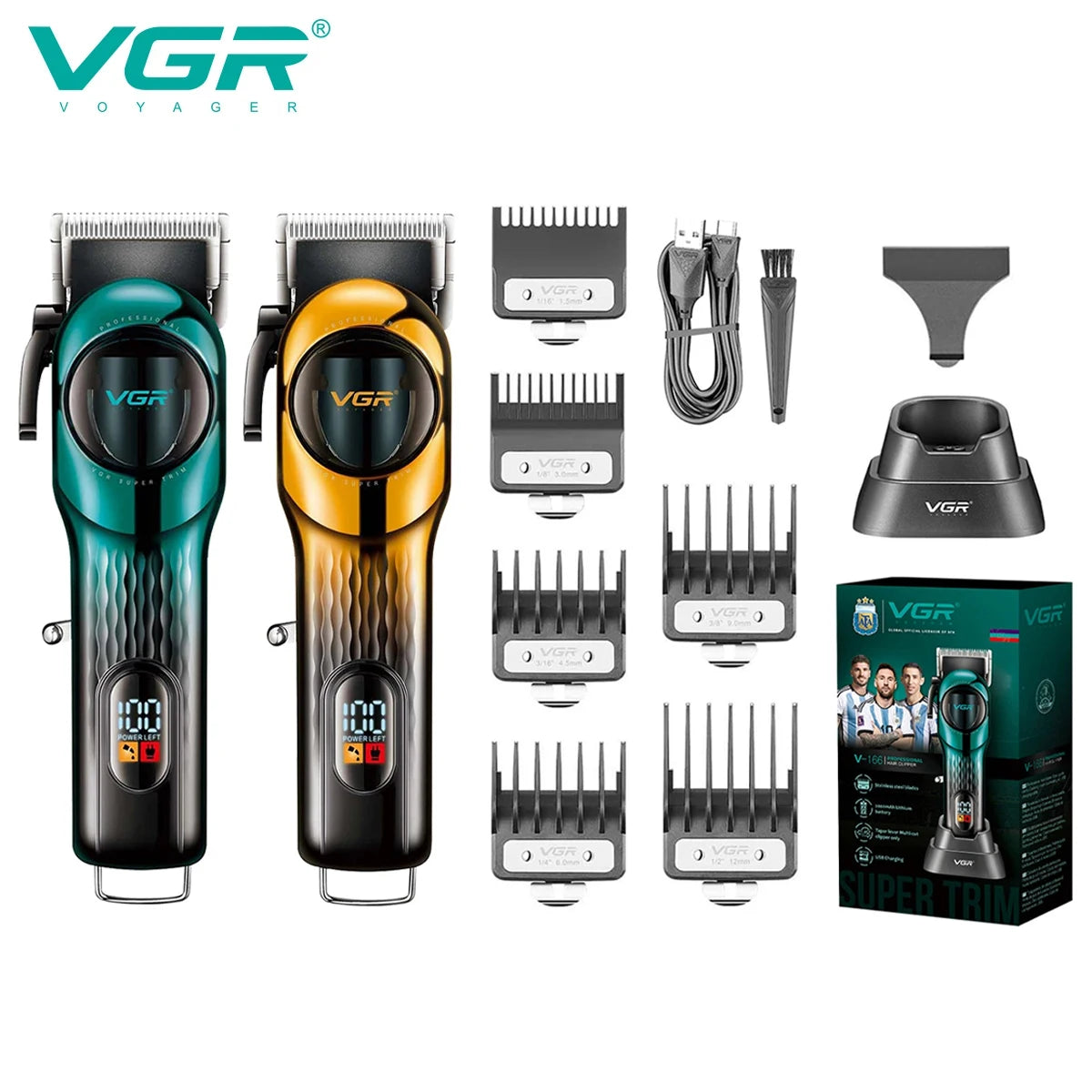 VGR 166 professional intelligent digital rechargeable hair clipper with gradient ribbon base adjustable electric push shear Peaceful Pleasures Health and Wellness