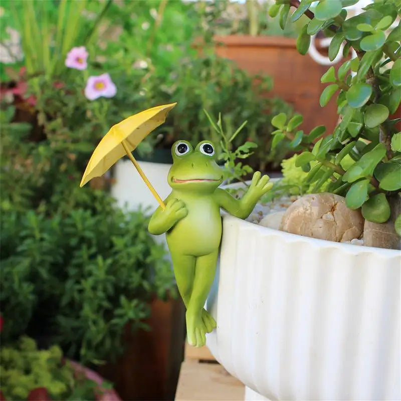 Frog Sculpture Outdoor Set Of 2 Resin Frog Sculpture With Umbrella Flower Pot Accessories Animal Ornaments Landscaping Figures Peaceful Pleasures Health and Wellness