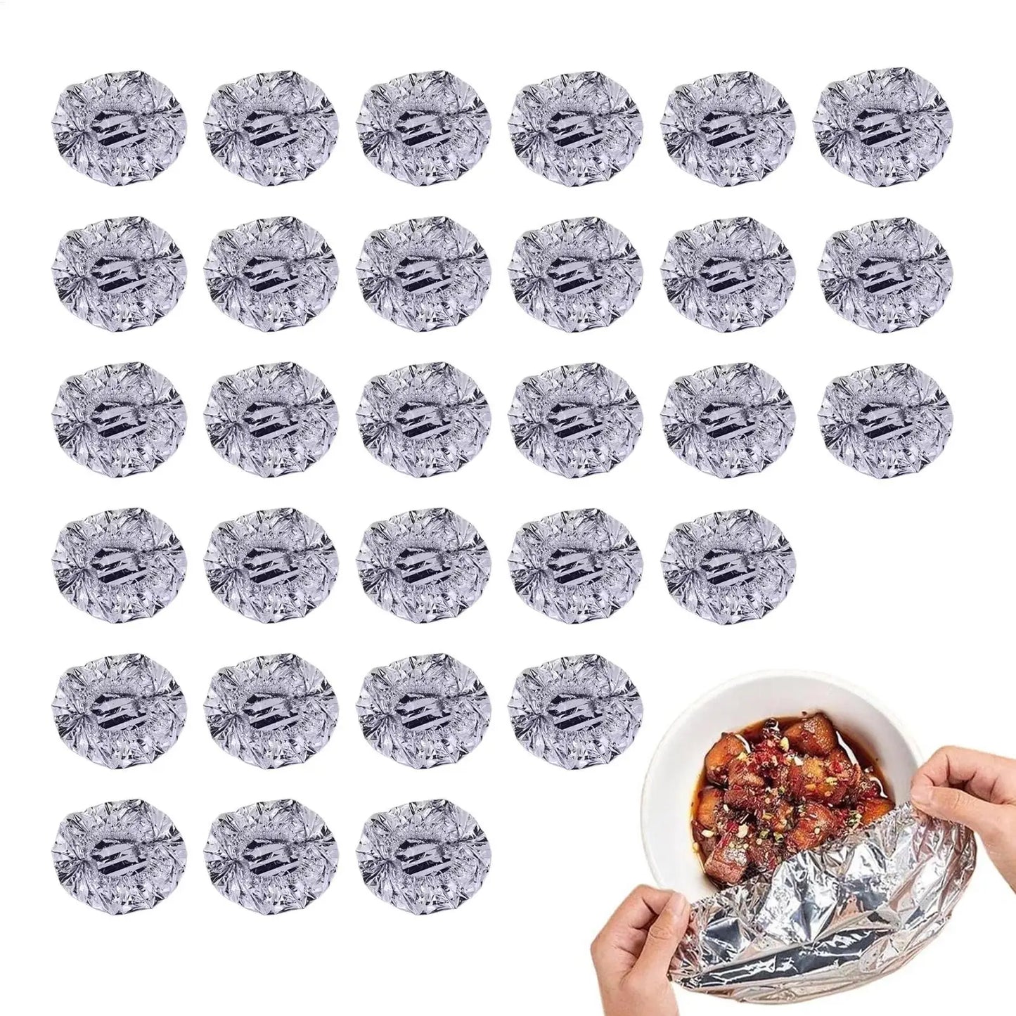 30-Pack Reusable Aluminum Foil Food Covers – Heat Insulation Lids