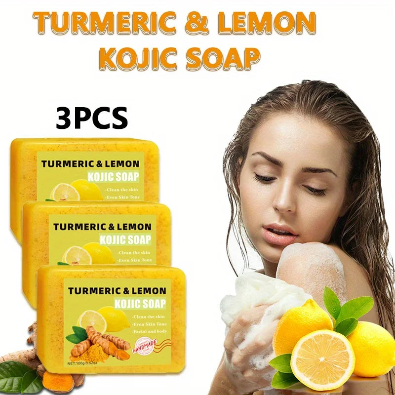 Lemon Turmeric Kojic Acid Soap 3-Pack – Face & Body Bar