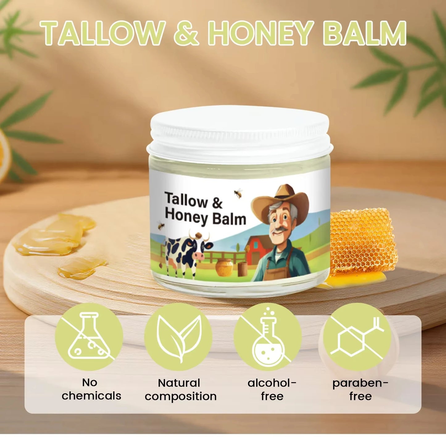 Tallow & Honey Balm – Deep Moisturizer for Dry Skin (60g) Peaceful Pleasures Health and Wellness