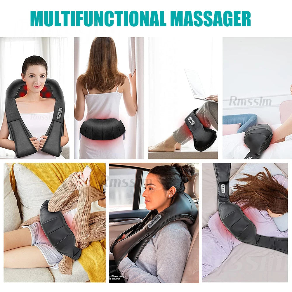 Shiatsu Neck and Shoulder Massager Heated Back Massager U Shape Deep Kneading Electric Massage Pillow For Neck Waist Leg Body Peaceful Pleasures Health and Wellness