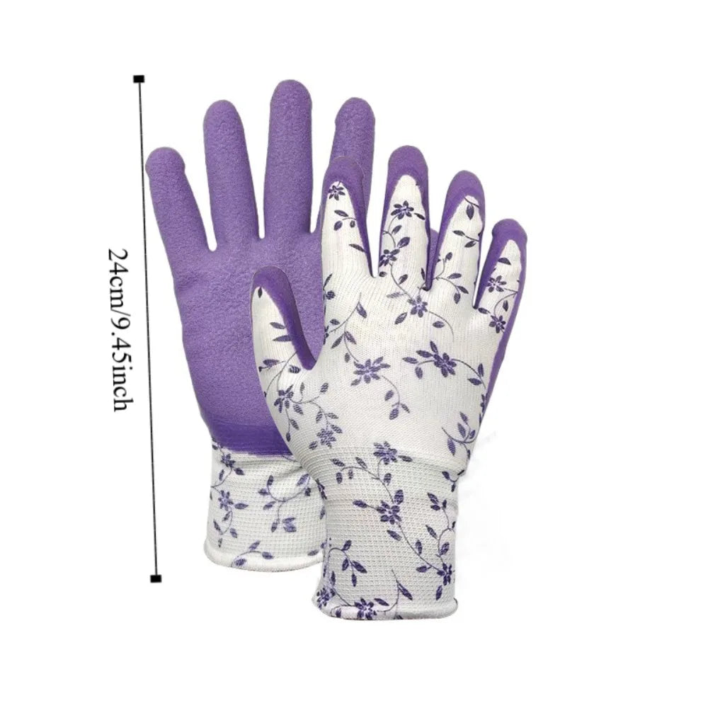 3Pairs Durable Breathable Gardening Gloves Comfortable Printed Latex Foam Gloves Lightweight Flexible Working Glove Farm Peaceful Pleasures Health and Wellness