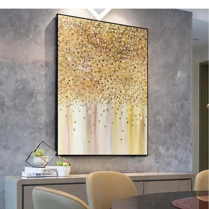 Custom Abstract Gold Foil Hanging Poster Nordic Handmade Canvas Oil Painting Wall Decoration Mural For Living Room Bedroom Porch Peaceful Pleasures Health and Wellness