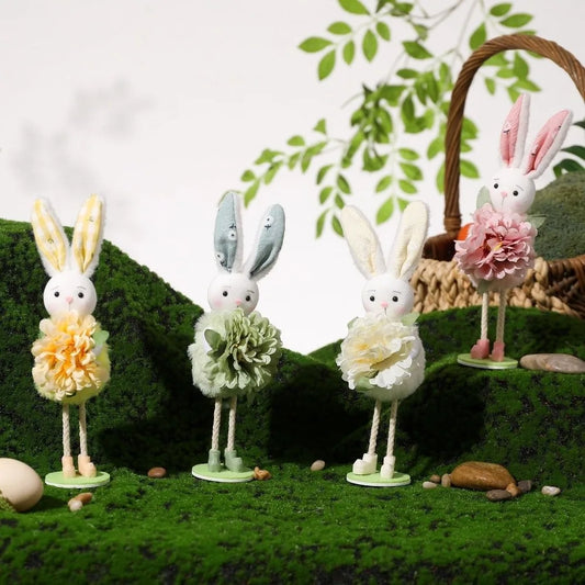 Easter Standing Bunny Figurine | Cartoon Flower Rabbit Ornament Holiday Figurine Oasis Select