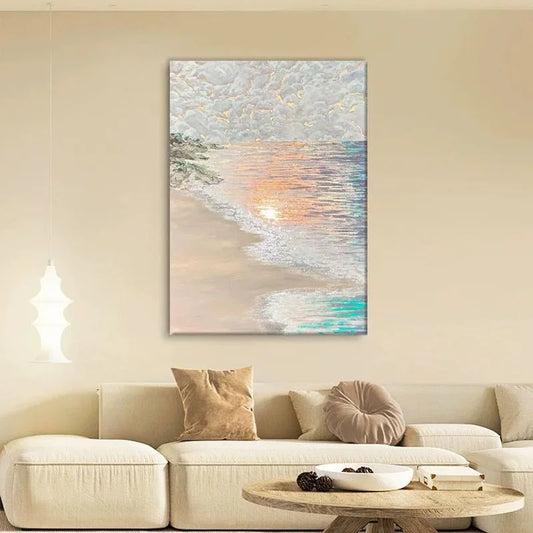 Abstract Hanging Painting of the Sea and Beach, Handmade Oil Painting, Living Home Decoration, Bedroom, Dining Room, Corridor Peaceful Pleasures Health and Wellness