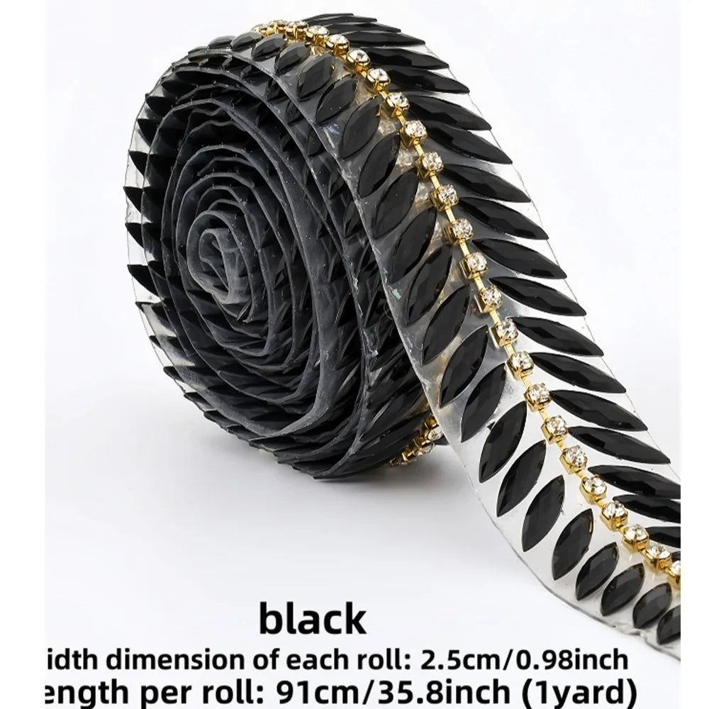Iron-On Rhinestone Ribbon Trim 1 Yard | DIY Crystal Decoration