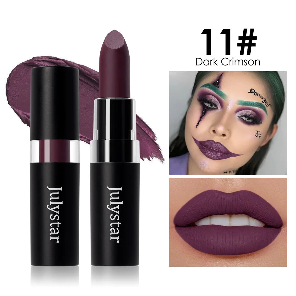 12-Color Waterproof Matte Lipstick – Bold Halloween Lip Color