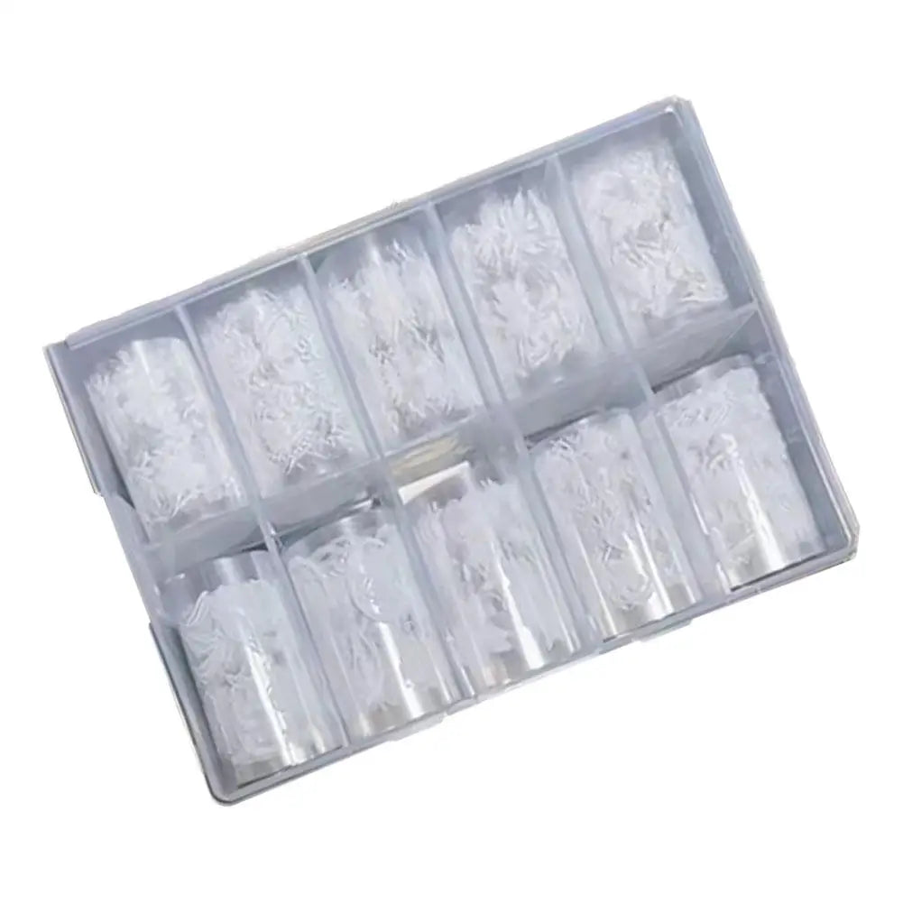 10Roll/Box Plaid/Flower Nail Foil Transfer Stickers for Nail Art Self-Adhesive Nail Decals Foil Paper Decals Nail Supplies Decor Peaceful Pleasures Health and Wellness white