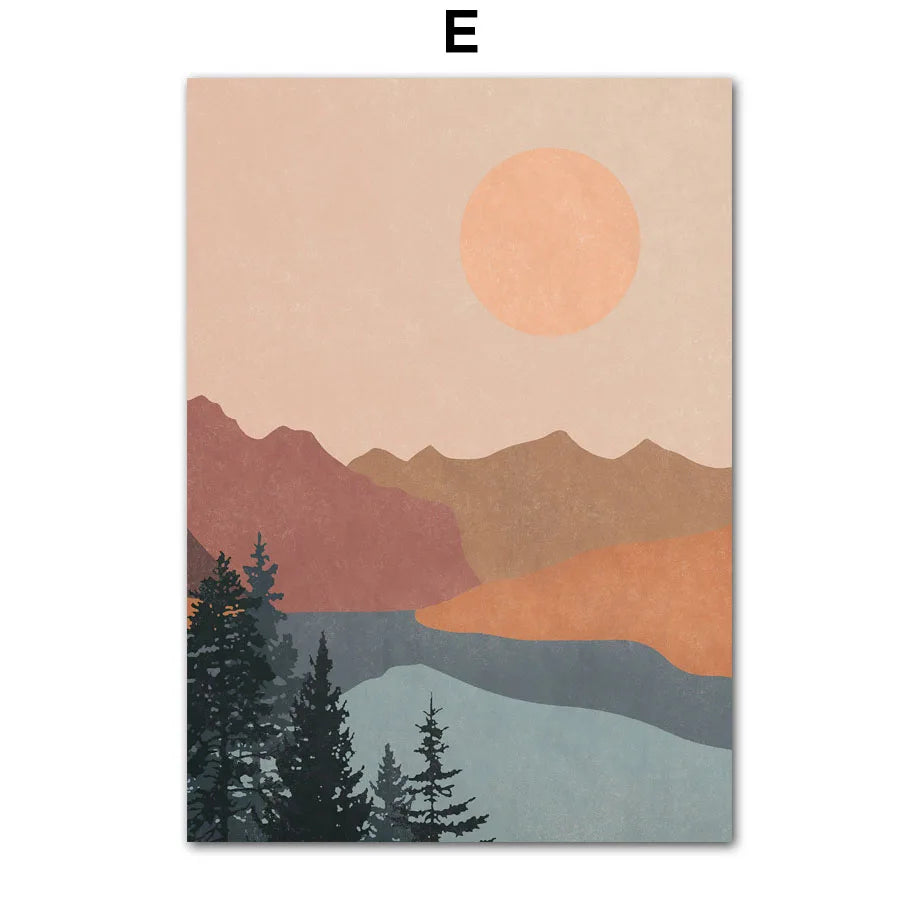 Boho Abstract Line Art Canvas Print | Beige Terracotta Wall Art