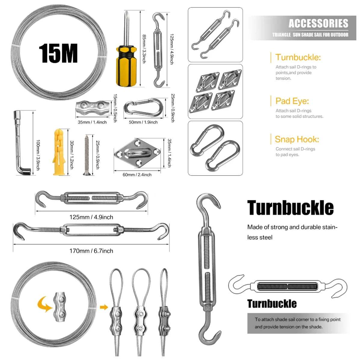 Heavy Duty Shade Sail Hardware Kit – 24 Pcs Stainless Steel