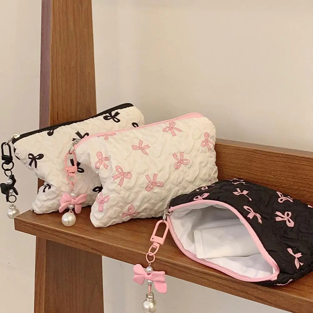 Bow Canvas Makeup Bag – Travel Toiletry & Cosmetic Clutch