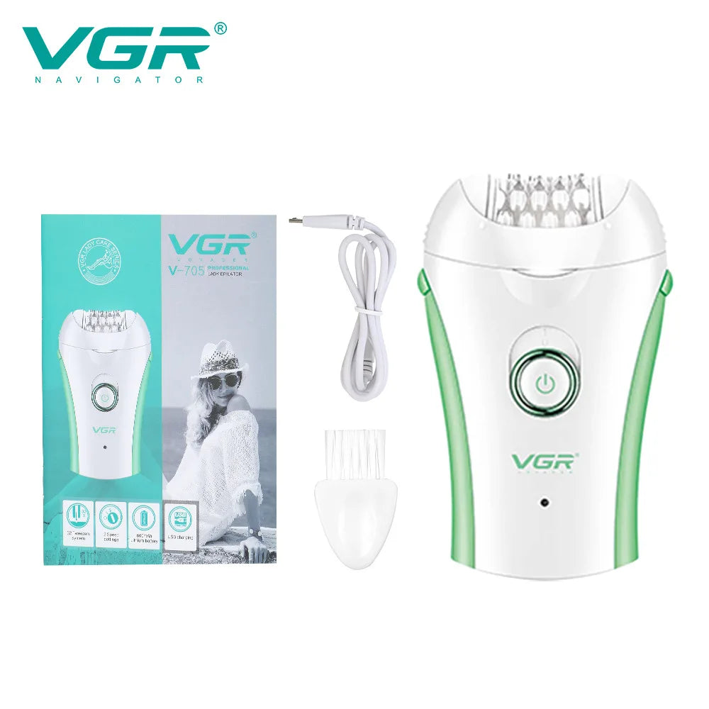 VGR 705 Epilator Professional Epilator Hair Remover Rechargeable Hair Remover Women Hair Remover Portable Electric Epilator Peaceful Pleasures Health and Wellness V-705 green usb